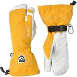 Hestra Army Leather Heli Ski, 3-finger Ski Gloves, Mustard