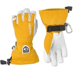 Hestra Army Leather Heli Ski Jr, Ski Gloves, Junior, Mustard