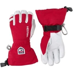 Hestra Army Leather Heli Ski Jr, Ski Gloves, Junior, Red