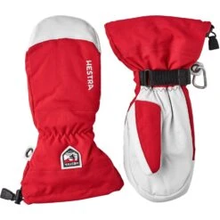 Hestra Army Leather Heli Ski, Ski Mitt, Red