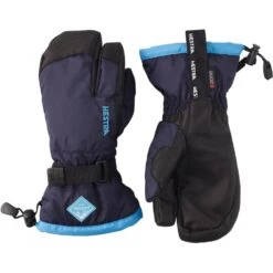 Hestra Gauntlet CZone Jr, 3-finger Ski Gloves, Junior, Dark Navy/turquoise